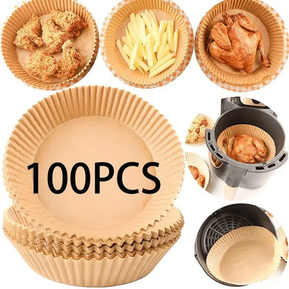 1/100PCS Air Fryer Disposable Paper Square Round Baking Paper Barbecue Plate NonStick Mat Kitchen Oven Oil Absorbing Paper Tool