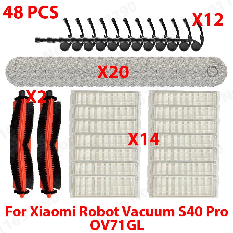 Compatible with (Xiaomi Robot Vacuum S40 Pro / OV71GL ) Vacuum Parts Main Roller Side Brush Mop Cloth HEPA Filter Accessories