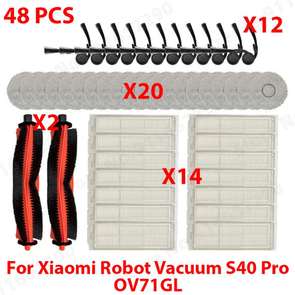 Compatible with (Xiaomi Robot Vacuum S40 Pro / OV71GL ) Vacuum Parts Main Roller Side Brush Mop Cloth HEPA Filter Accessories
