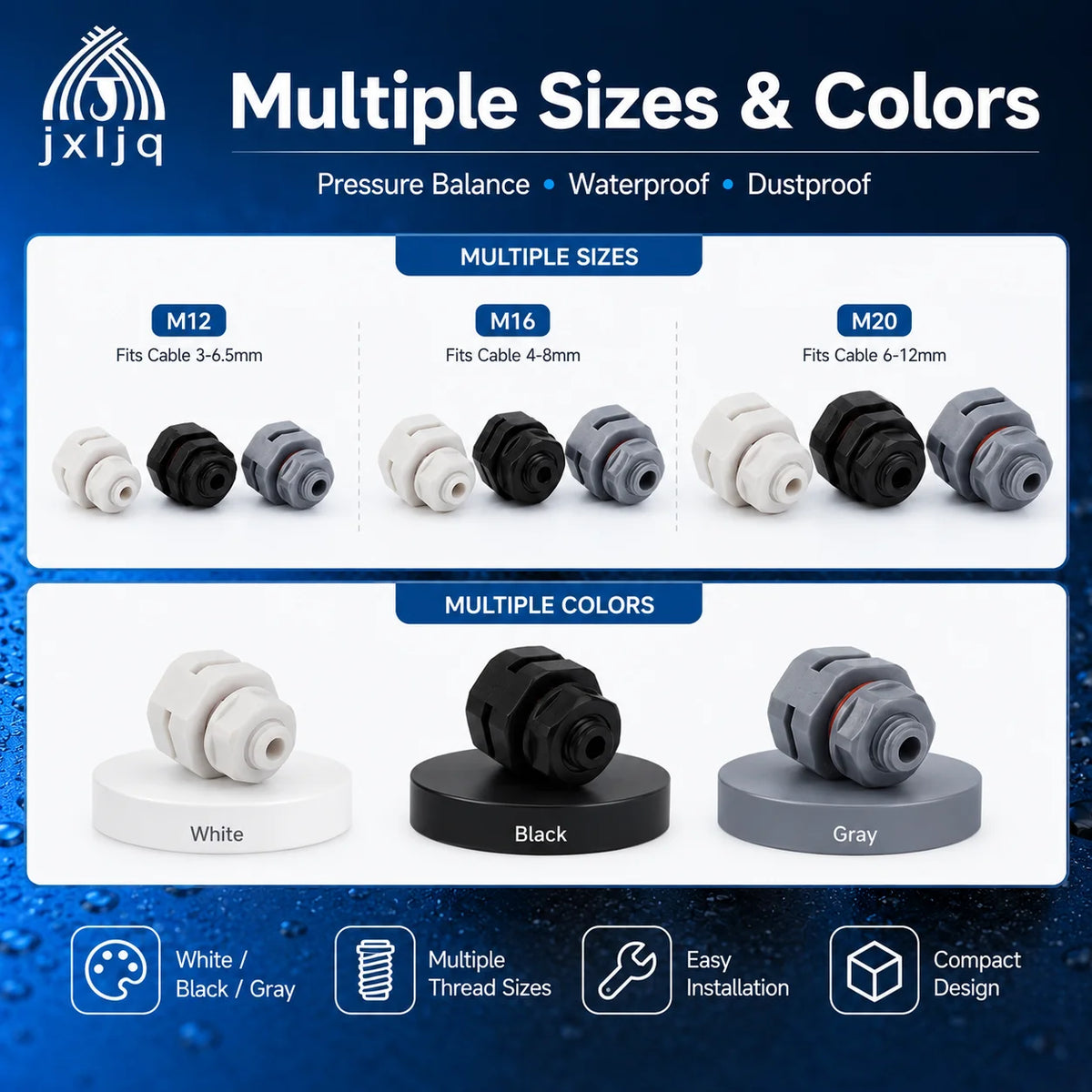 M5 M6 M8 M10 M12 M16 M20 IP68 Breather Pressure Relief Screw-in Valve Air Vent Plug Black/White/Grey