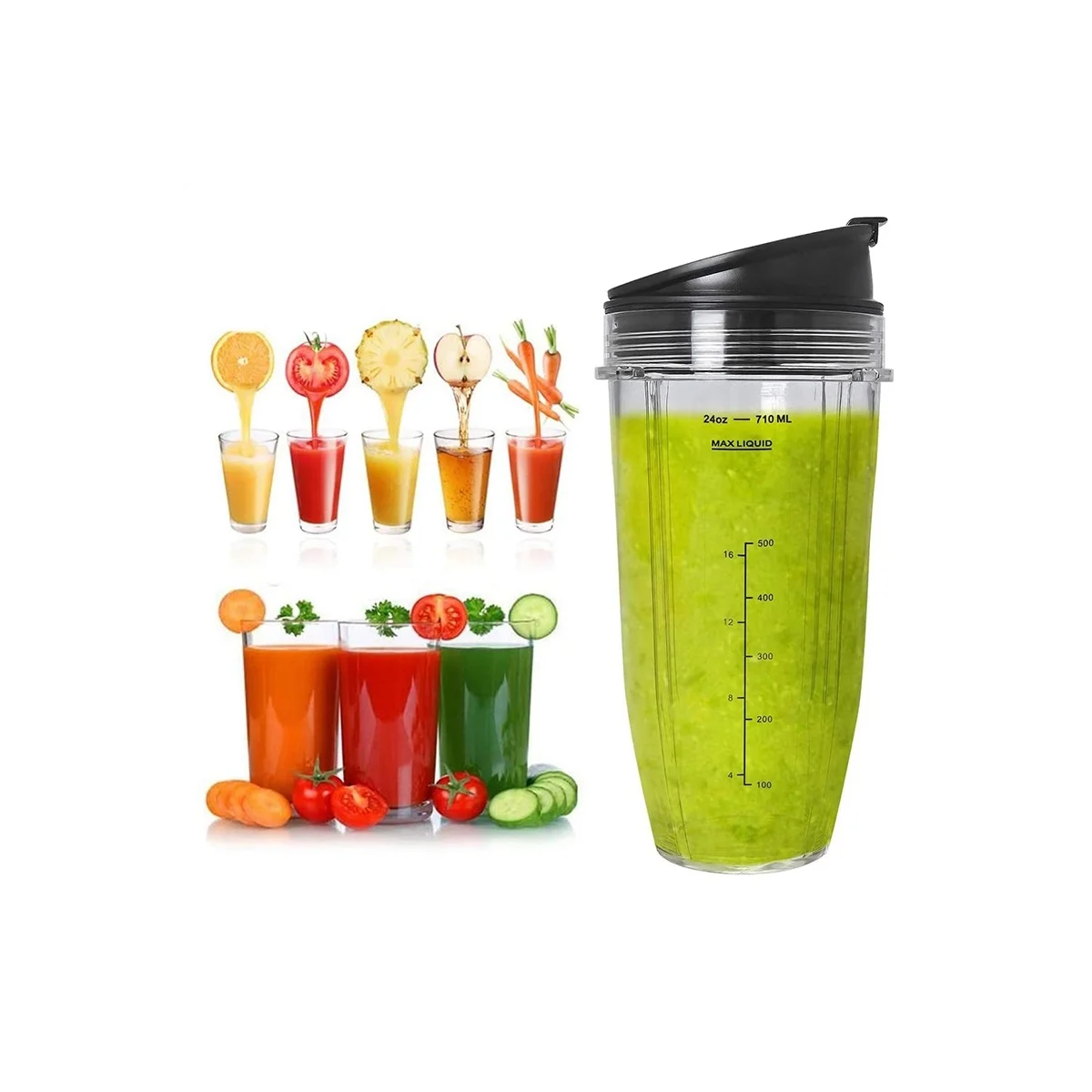Popular 2 Pack Replacement 24Oz Cup with Spout Lid for Nutri Ninja Auto IQ Series Blenders with BL450/BL454/BL456/BL480/BL481