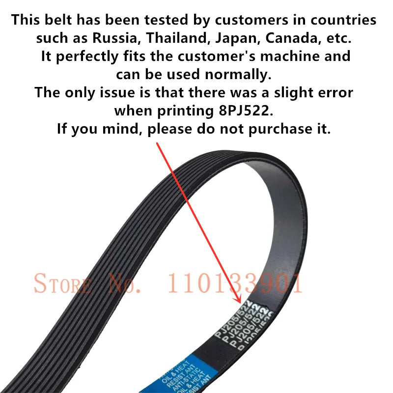 Top Quality 8PJ522 205J PJ205 522PJ8 522mm Long Treadmill Tumble Dryer Washing Machine Motor Poly-V Drive Lawn Mower Belt PJ522