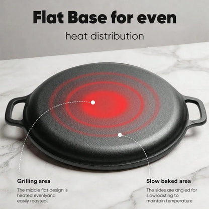 LugoBox 1pc Cast Iron Grill Pan, Pre-Seasoned 11.02 Inch Skillet With Dual Large Loop Handles, Kitchen Gadgets For Pizza Lovers Kitchen Accessories Kitchen Accessories