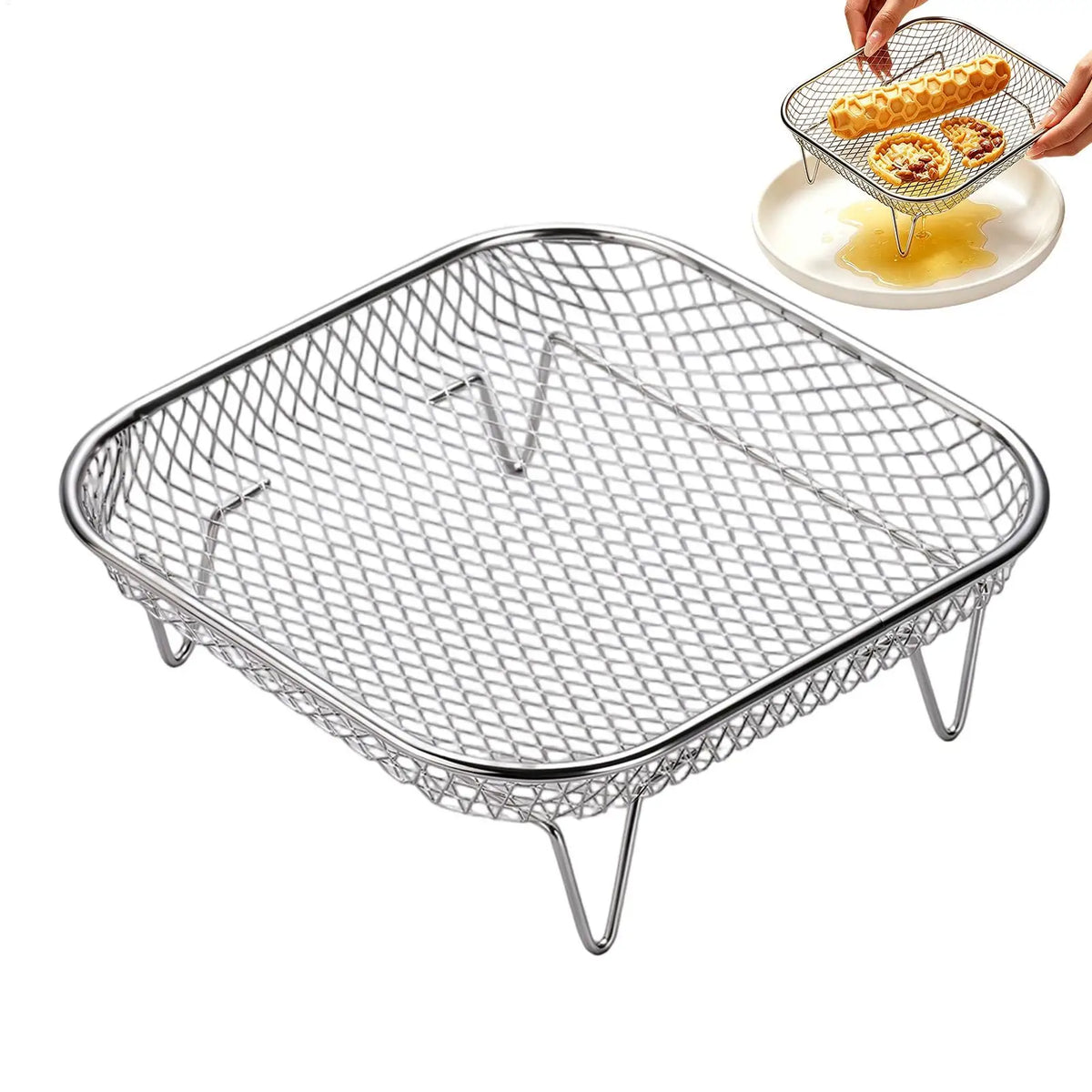 Air Fryer Rack Stainless Steel Square Stackable Air Fryer Mesh Basket for Oven Microwave Steamer Kitchen Cooking Tray Accessorie