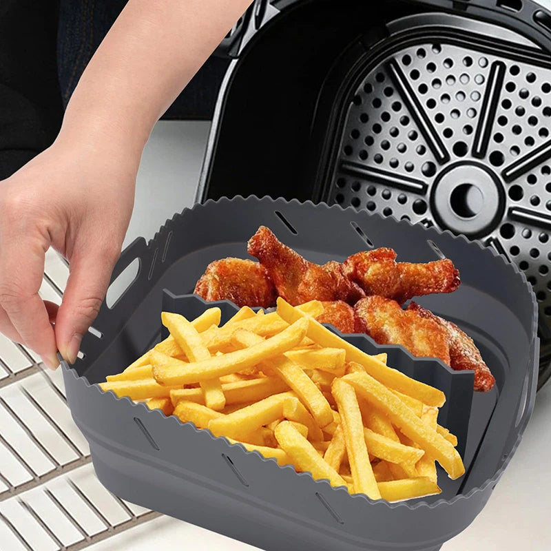 Square Air Fryer Silicone Basket Pot Reusable Foldable AirFryer Mold Liners Bpa Free Oven Baking Tray Mat Kitchen Accessories