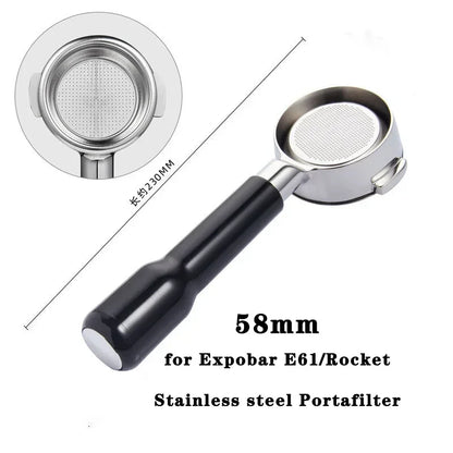 58mm 2ears Bottomless Portafilter for Expobar/E61/Rocket Espresso Machine Stainless Steel Modified Coffee Handle Filter Tool