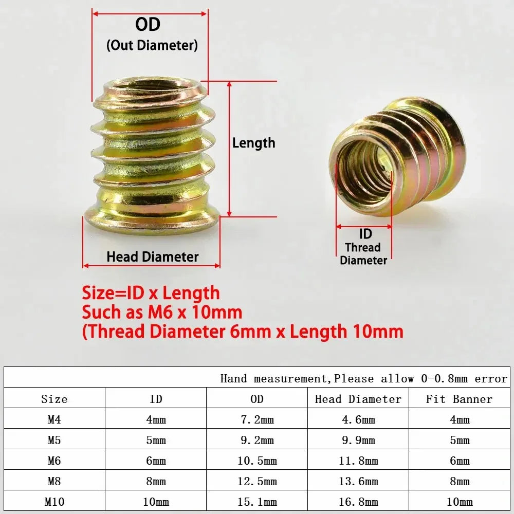50pcs/100pcs Furniture Nut Zinc Alloy Hex Drive Insert Nuts Hex Drive Head Threaded For Wood Furniture Connector M4 M5 M6 M8 M10