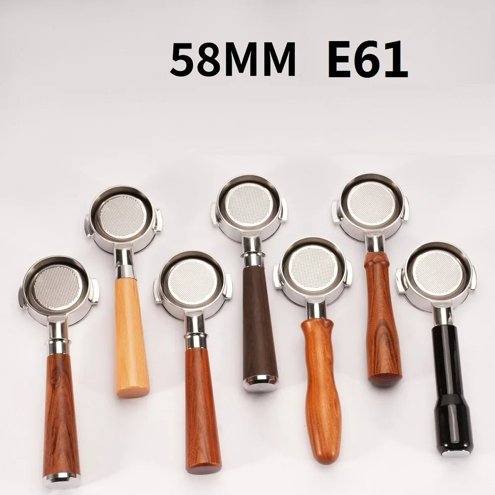 58mm Bottomless Coffee Portafilter for Expobar E61 Rocket Coffee Machine with Double Spout 304 Stainless Steel Filter Basket