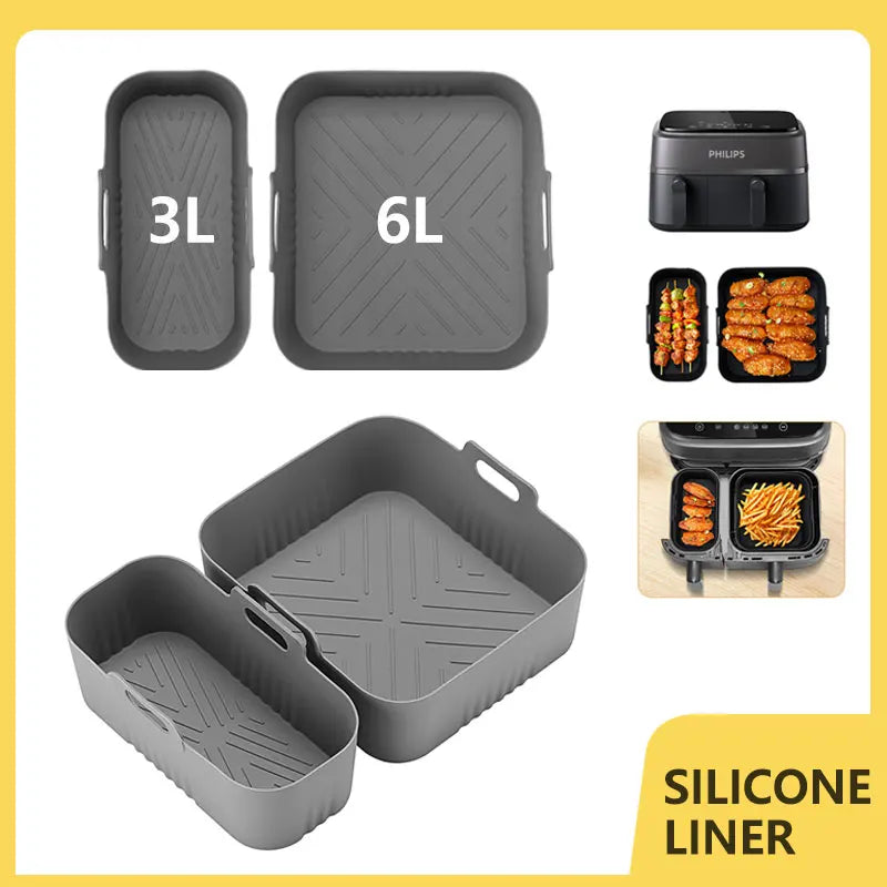 Rectangle Air Fryer Silicone Liner 3L/6L Big Small Double Basket for Philips NA350 Airfryer Accessories Silicone Basket Mold