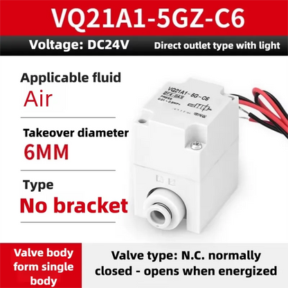 2 Way Plastic Pneumatic Solenoid Valve VQ21A1-5G/5GZ-C6/C8 2 Position 2 Port Air Control Valve