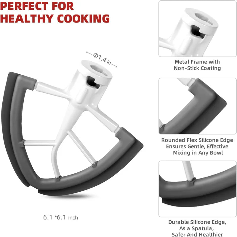 Flexible Side Beater for KitchenAid Mixer 4.5-5-Quart Tilt Head, Kitchen Mixer Paddle Attachment with Silicone Side Bowl Scraper