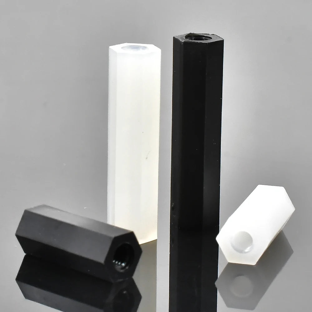 White and Black Double Pass Nylon Hex-agon Spacer Standoff Female Column Double Pass Plastic Hex Long Spacing Screws M2 M2.5 M3