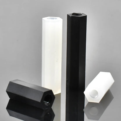 White and Black Double Pass Nylon Hex-agon Spacer Standoff Female Column Double Pass Plastic Hex Long Spacing Screws M2 M2.5 M3