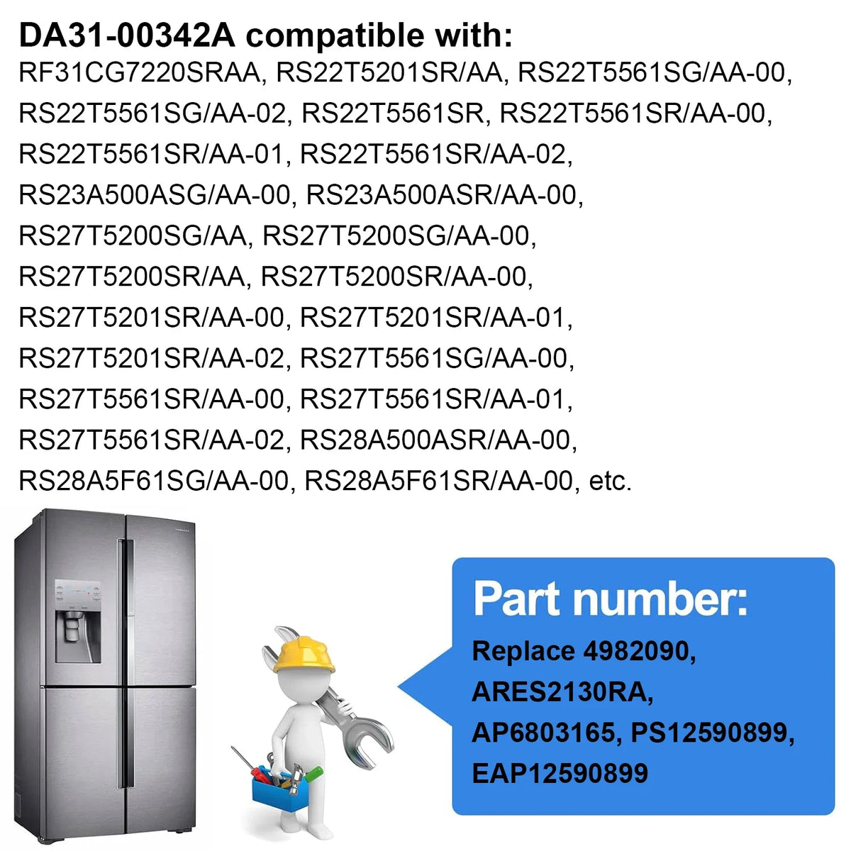Replacement Refrigerator Fan Motor Compatible with Samsung DA31-00342A / RS27T5200SG / RS22T5561SR / RS22T5201SR / ARES2130RA