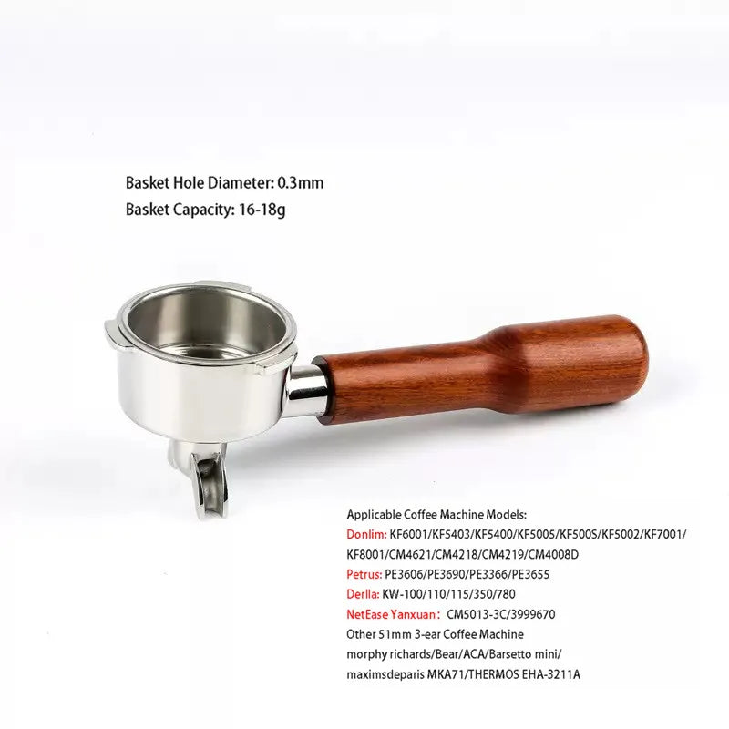 51mm 3-Ear Bottomed Portafilter for Donlim/Homix/Gypas//Sachi Espresso Machines, 304 Stainless Steel Coffee Handle with Basket