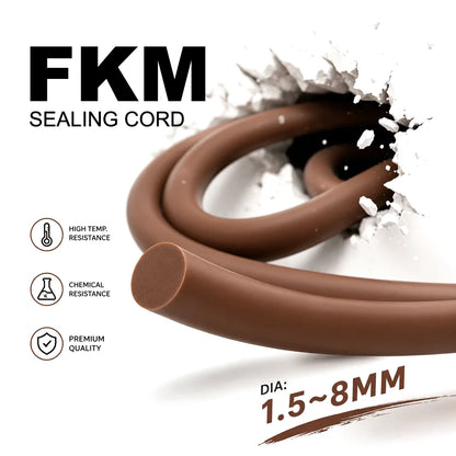 1/2/3/5/10M Brown FKM Seal Strip Dia 1.5~8mm Anti Compression and Non Deformation equipment Sealing Rubber Strip