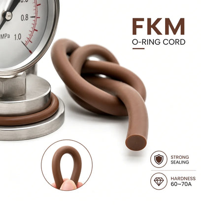 1/2/3/5/10M Brown FKM Seal Strip Dia 1.5~8mm Anti Compression and Non Deformation equipment Sealing Rubber Strip