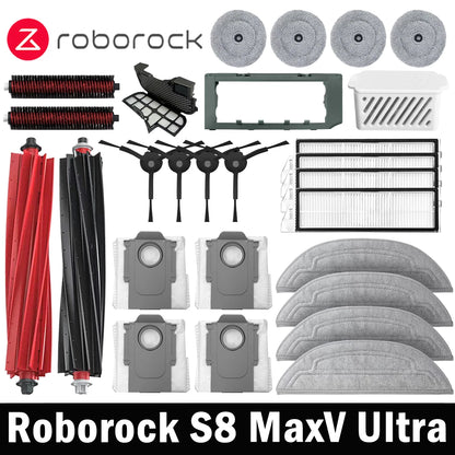 Compatible with Roborock S8 MaxV Ultra Robot Vacuum Spare Parts Main Side Brushes Mop Cloths HEPA Filters Dust Bags Accessories