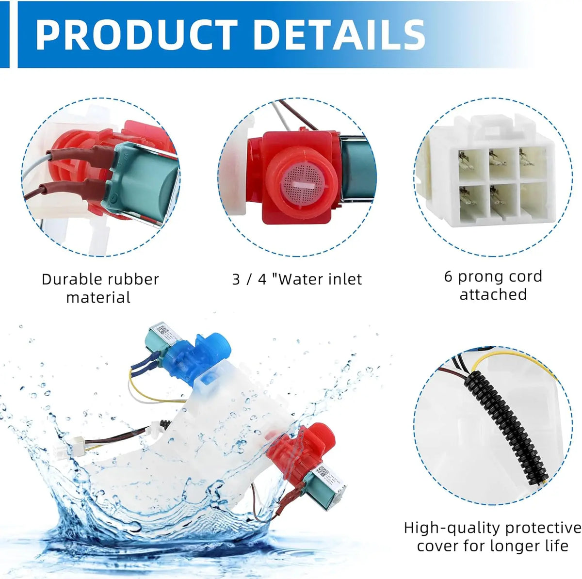 W10144820 Washer Water Inlet Valve Compatible with Whirlp-ool Ken-more May-tag Washing Machine Replace W10140911 WPW10144820