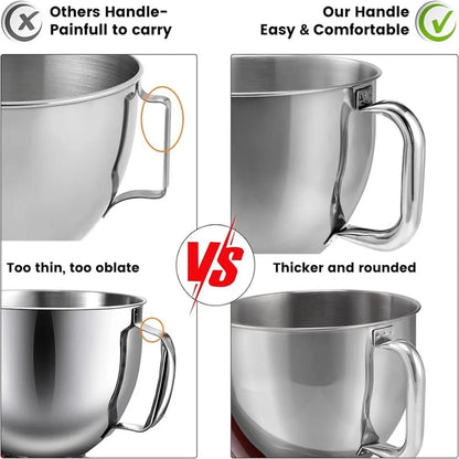 4.5-5QT Mixer Bowl Stainless Steel for Kitchenaid Stand Mixers,Mixing Bowl for 5QT Lift Mixer with Handle