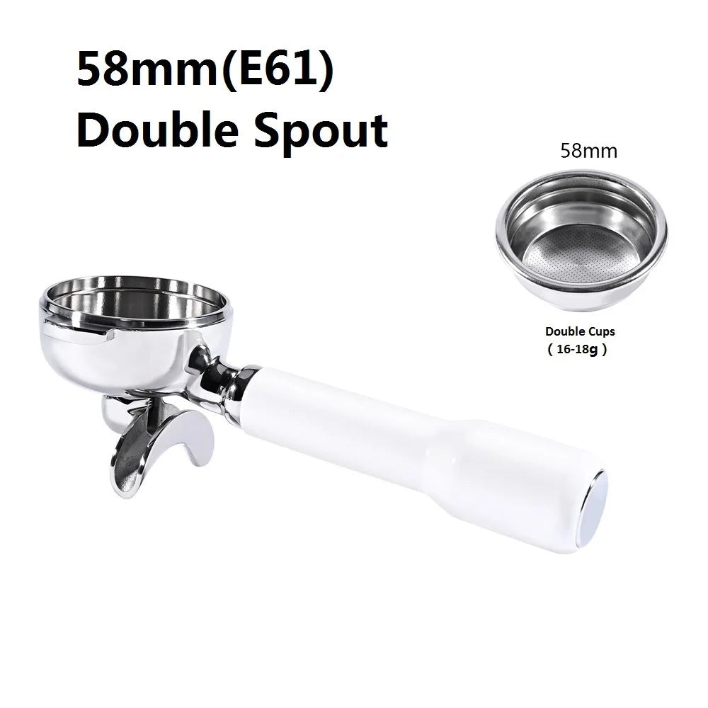 58mm Bottomless Coffee Portafilter for Expobar E61 Rocket Coffee Machine with Double Spout 304 Stainless Steel Filter Basket