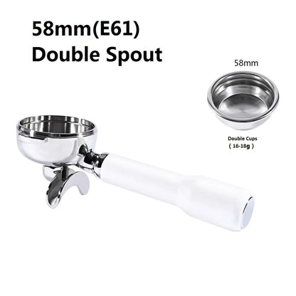 58mm Bottomless Coffee Portafilter for Expobar E61 Rocket Coffee Machine with Double Spout 304 Stainless Steel Filter Basket