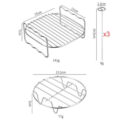 Square Air Fryer Rack 6/7/8inch Airfryer Accessories Grill Holder With Skewers Metal Oven Baking Holder Pot Steaming Wire Racks