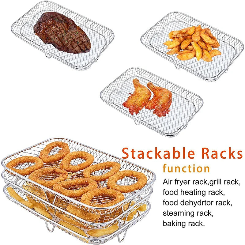 Air Fryer Accessories Metal Oven Air Fryer Racks For Baking Stackable Grill Skewer Rack Fit All Airfryer 4.2Qt - 5.8Qt
