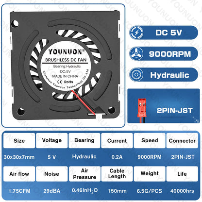 3cm 30mm fan 30x30x7mm 3007 5V/12V miniature ultra-thin blower, used for side-blowing heat dissipation of projector flat panel