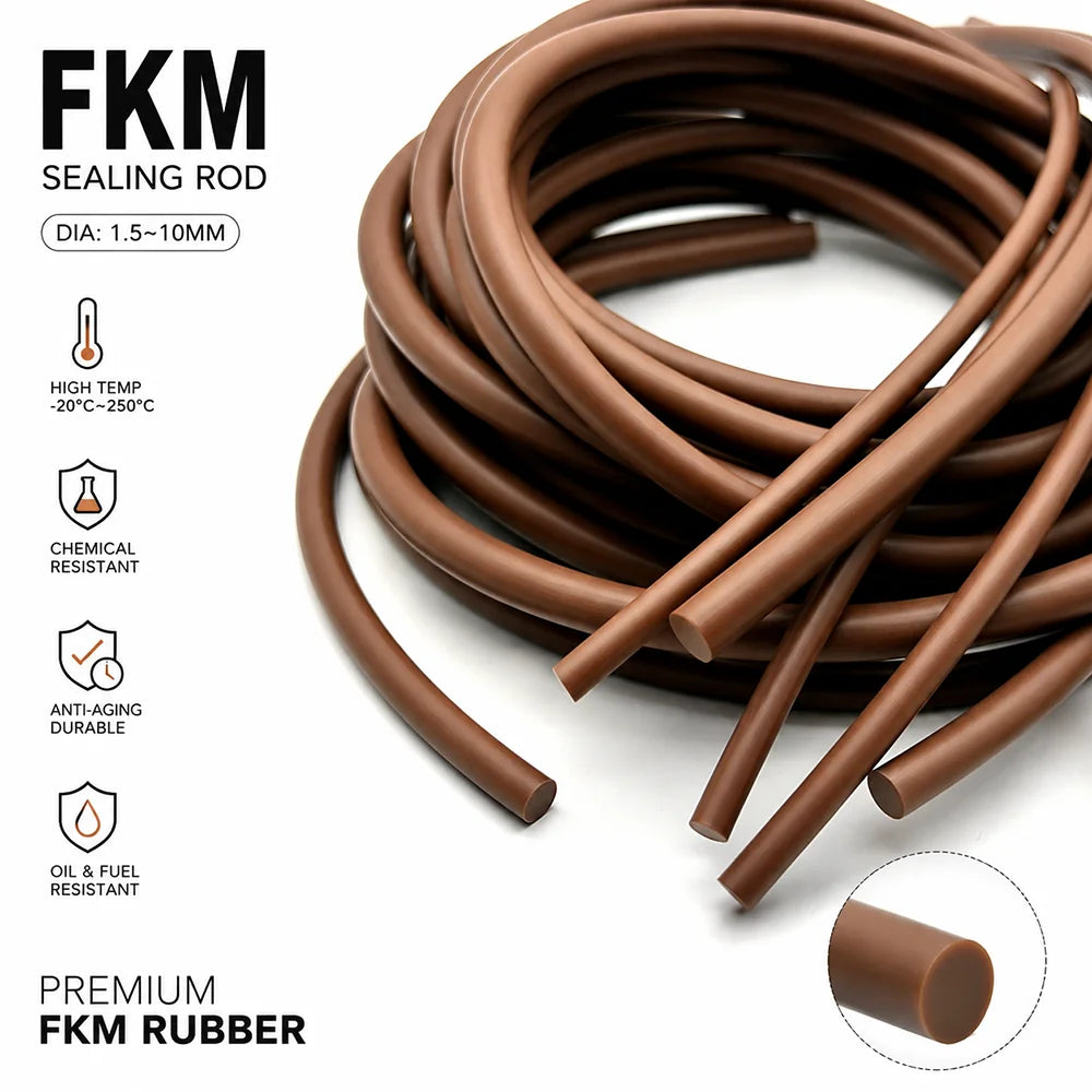 10/5/2M Brown FKM Seal Strip Dia 1.5~10mmHigh temperature/abrasion resistant/equipment cabinet door sealing strip