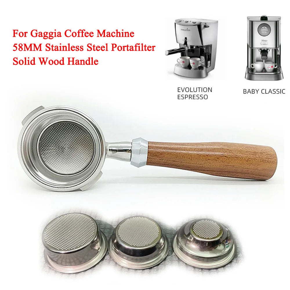 GAGGIA Bottomless Portafilter Filter 58mm Solid Wood Handle Stainless Steel With 9g 18g 22g Basket for Gaggia Coffee Machine