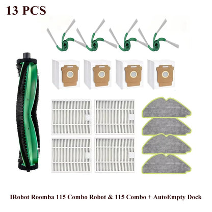Compatible with IRobot Roomba 115 Combo/115 Combo+ Vacuum Cleaner Part Main Roller Brush Side Brush Filter Mop Pad Dust Bag Accessories