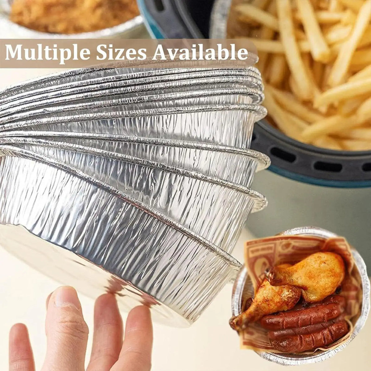 50pcs Aluminum Foil Trays Non-Stick Aluminum Foil Baking Pans Air Fryer Sheets Liners Round Oil-proof Air Fryer Basket Liner