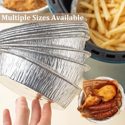 50pcs Aluminum Foil Trays Non-Stick Aluminum Foil Baking Pans Air Fryer Sheets Liners Round Oil-proof Air Fryer Basket Liner