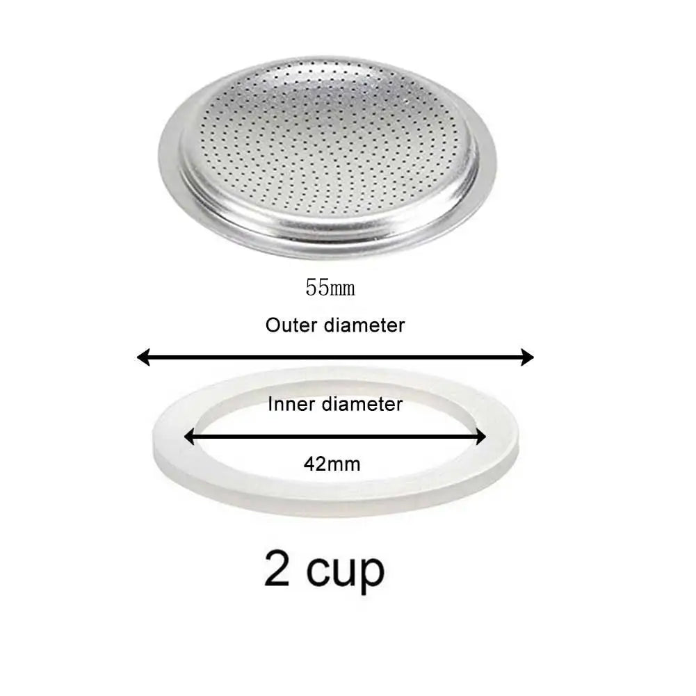 Replacement Silicone Gaskets And 1pc Aluminum Filter Moka Pot For Coffee Espresso Moka Stove Pot Top Silicone Rubber