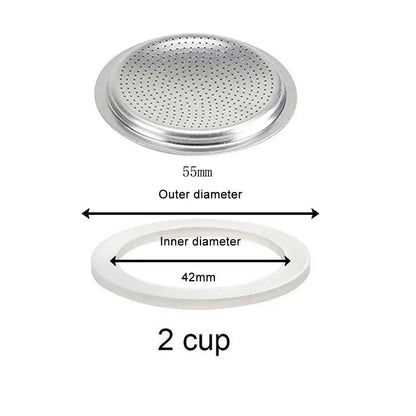 Replacement Silicone Gaskets And 1pc Aluminum Filter Moka Pot For Coffee Espresso Moka Stove Pot Top Silicone Rubber