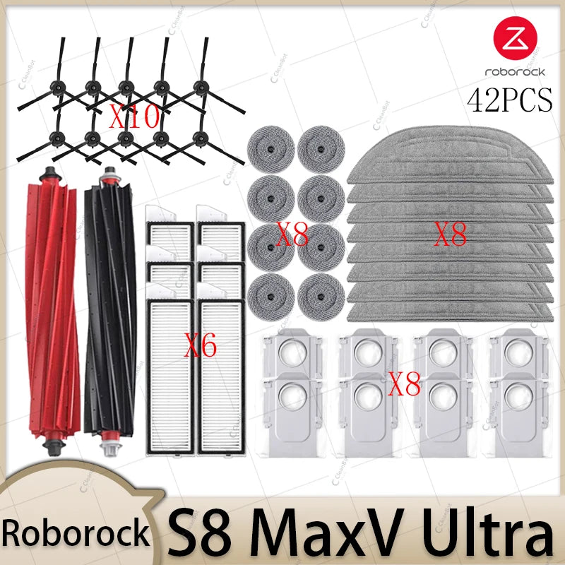 Compatible with Roborock S8 MaxV Ultra Robot Vacuum Parts Main Roller Side Brush Hepa Filter Mop Pad Cloth Dust Bag Accessories