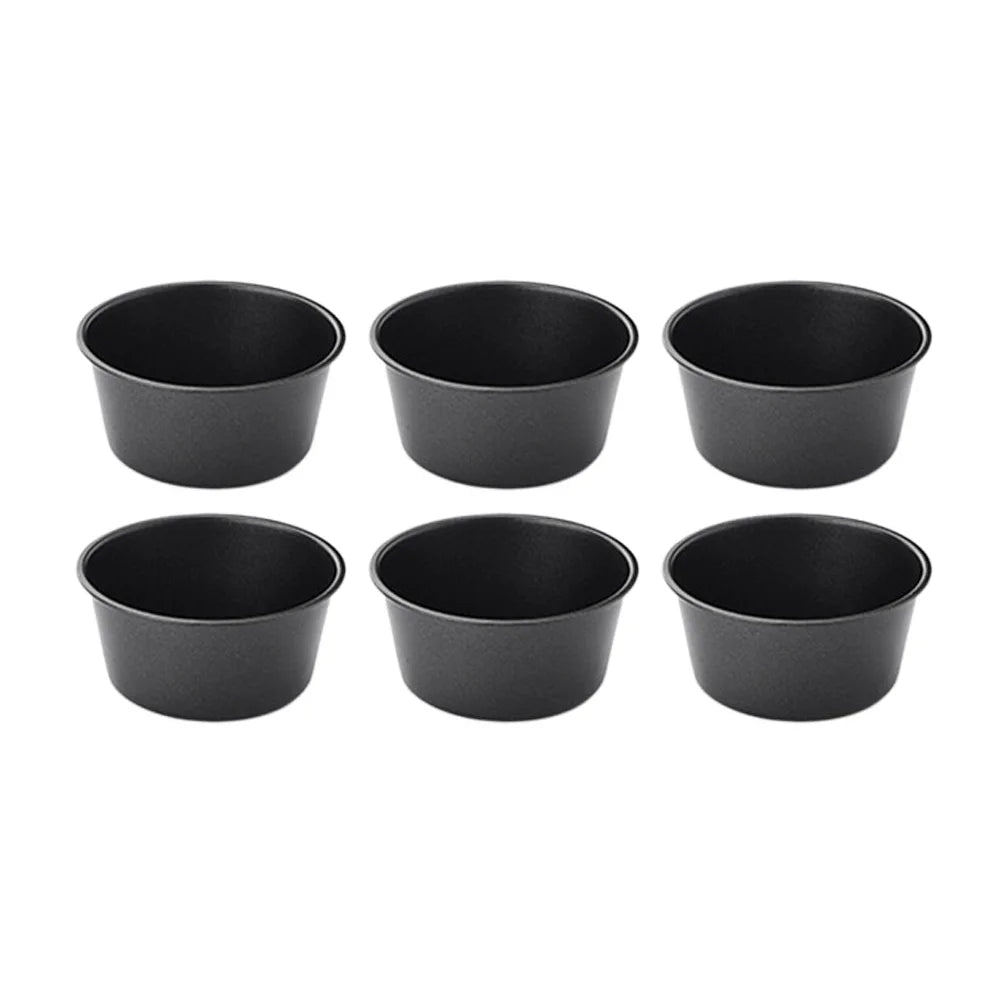 6-Pack Carbon Steel Muffin Pan Non-Stick Round Egg Tart Molds For Air Fryer And Oven 100ml/200ml Cake Baking Cups