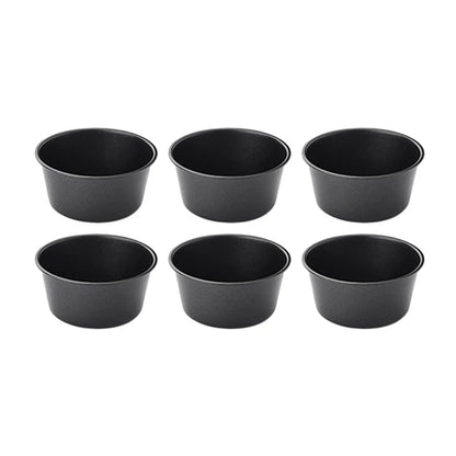 6-Pack Carbon Steel Muffin Pan Non-Stick Round Egg Tart Molds For Air Fryer And Oven 100ml/200ml Cake Baking Cups
