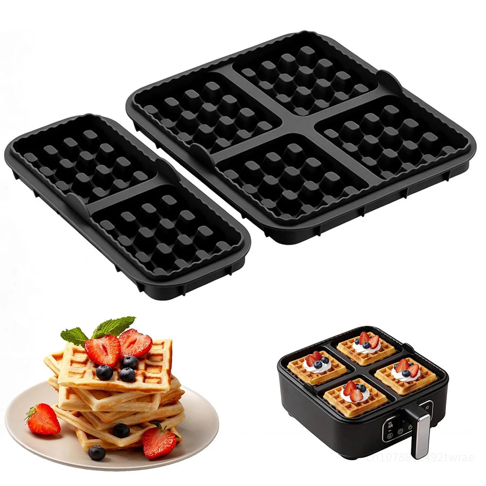 Pack of 2 Silicone Waffle Moulds, Waffle Plates, Airfryer Accessories, 4 Slots & 2 Slots, Silicone, Non-Stick Coating