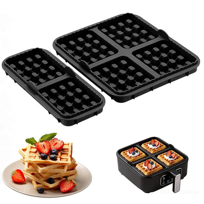 Pack of 2 Silicone Waffle Moulds, Waffle Plates, Airfryer Accessories, 4 Slots & 2 Slots, Silicone, Non-Stick Coating