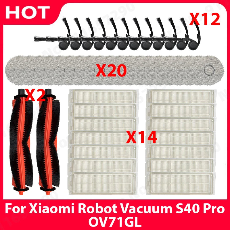 Compatible with (Xiaomi Robot Vacuum S40 Pro / OV71GL ) Vacuum Parts Main Roller Side Brush Mop Cloth HEPA Filter Accessories