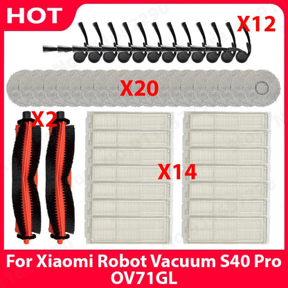 Compatible with (Xiaomi Robot Vacuum S40 Pro / OV71GL ) Vacuum Parts Main Roller Side Brush Mop Cloth HEPA Filter Accessories