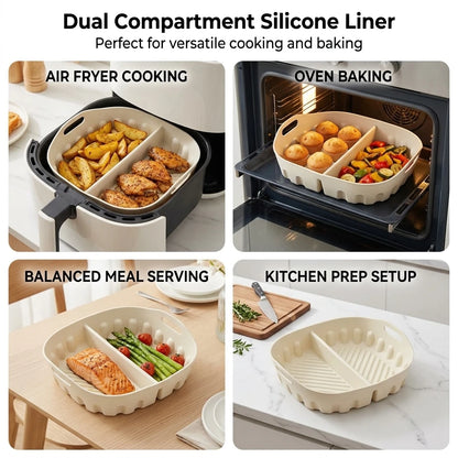Silicone Baking Tray Divided Air Fryer Pan for Kitchen Cooking Heat Resistant Square Mold Dishwasher Safe