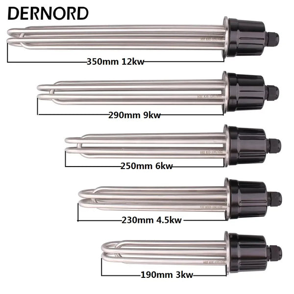 DERNORD 2 Inches Tri-Clamp Brewing Heating Element SUS304 3/4.5/6/9/12kw Immersion Water Tubular Electric Heater 220V 380V
