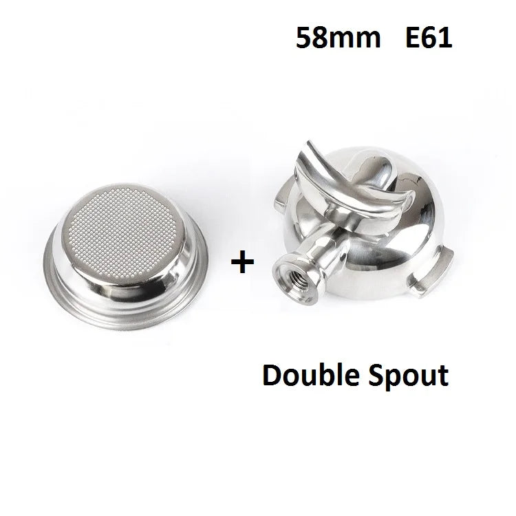 58mm Bottomless Coffee Portafilter for Expobar E61 Rocket Coffee Machine with Double Spout 304 Stainless Steel Filter Basket