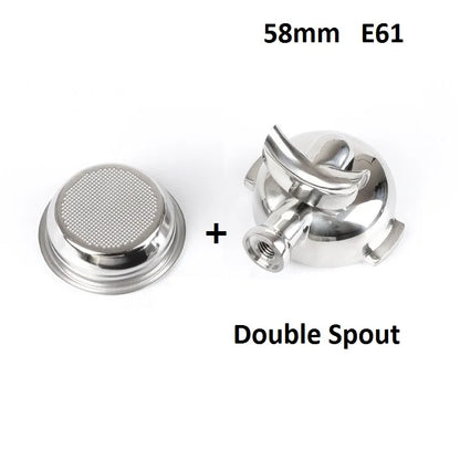 58mm Bottomless Coffee Portafilter for Expobar E61 Rocket Coffee Machine with Double Spout 304 Stainless Steel Filter Basket
