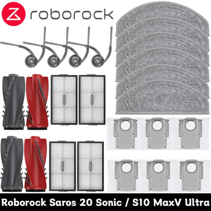 Compatible with Roborock Saros 20 Sonic / S10 MaxV Ultra Vacuum Spare Parts Main Side Brushes Mop Cloths HEPA Filters Dust Bags Accessories