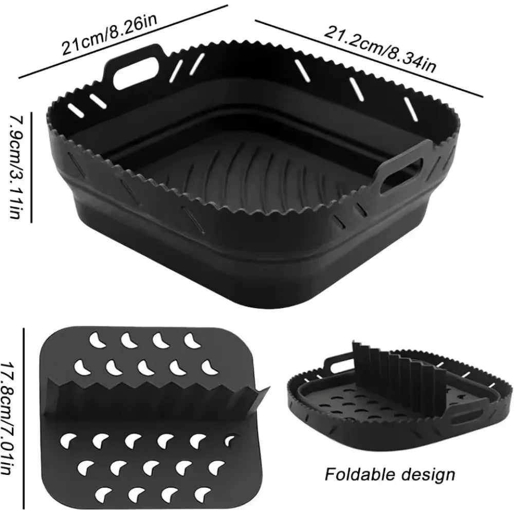 Silicone Air Fryer Tray with Divider Plate Reusable Non-Stick Baking Mat for Oven Fried Chicken Dishwasher-Safe