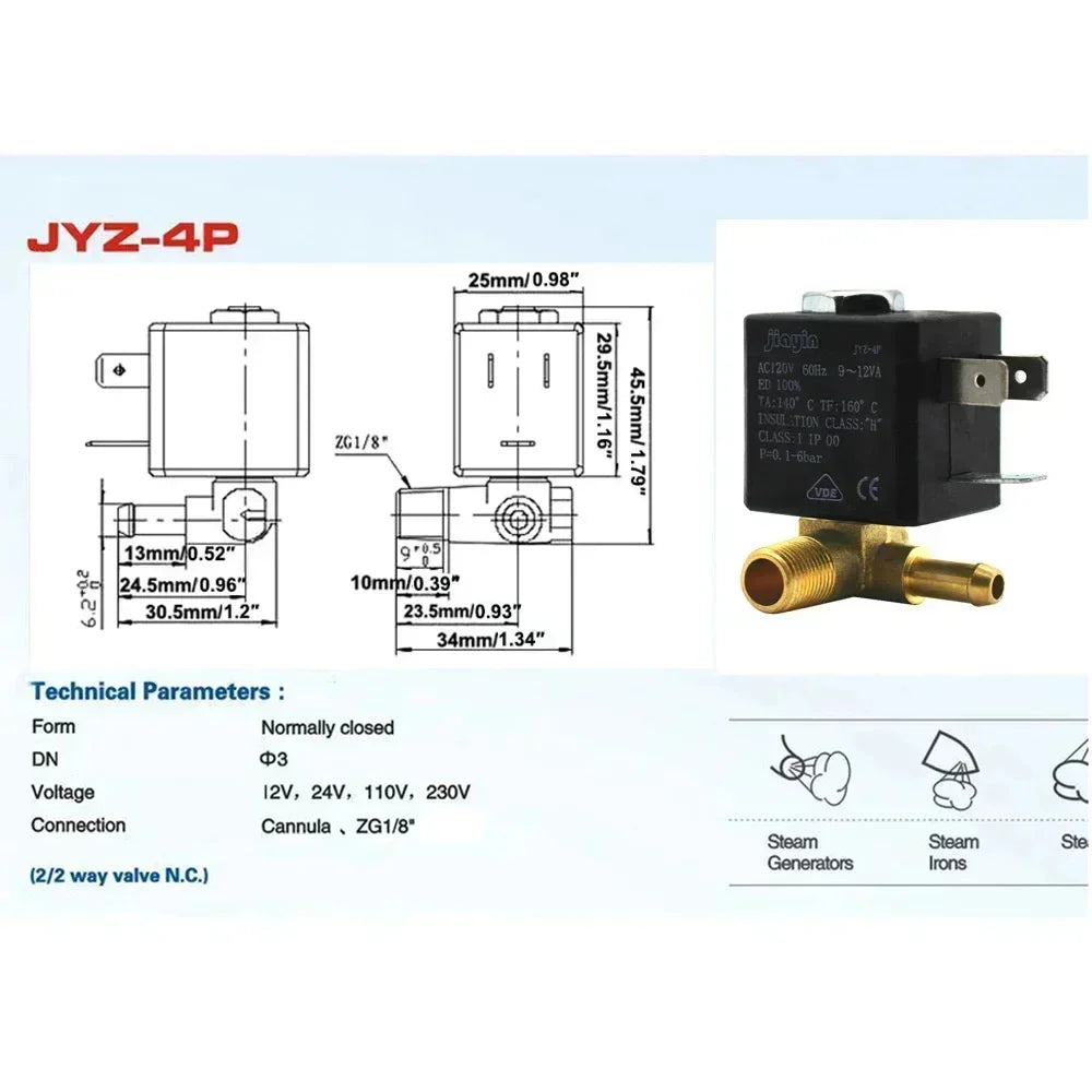 230V JYZ-4P Jiayin Normally Closed Solenoid Valve Water Valve Ironing Machine Iron Control Valve Accessories Pressure Increasing